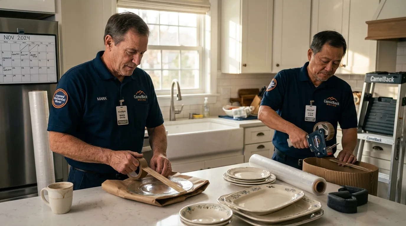 Professional crew packing kitchen dishware in Pagosa Springs, CO